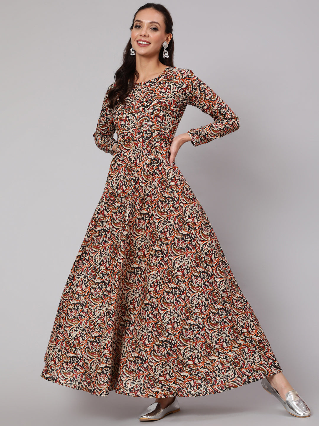 Women Multi Ethnic Printed Dress With Three Quarter Sleeves | LASVINI - Redefining Indian Fashion with Elegance