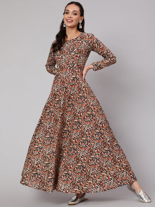 Women Multi Ethnic Printed Dress With Three Quarter Sleeves | LASVINI - Redefining Indian Fashion with Elegance