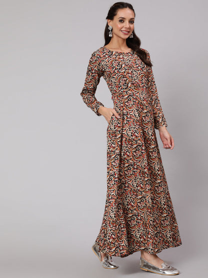 Women Multi Ethnic Printed Dress With Three Quarter Sleeves | LASVINI - Redefining Indian Fashion with Elegance