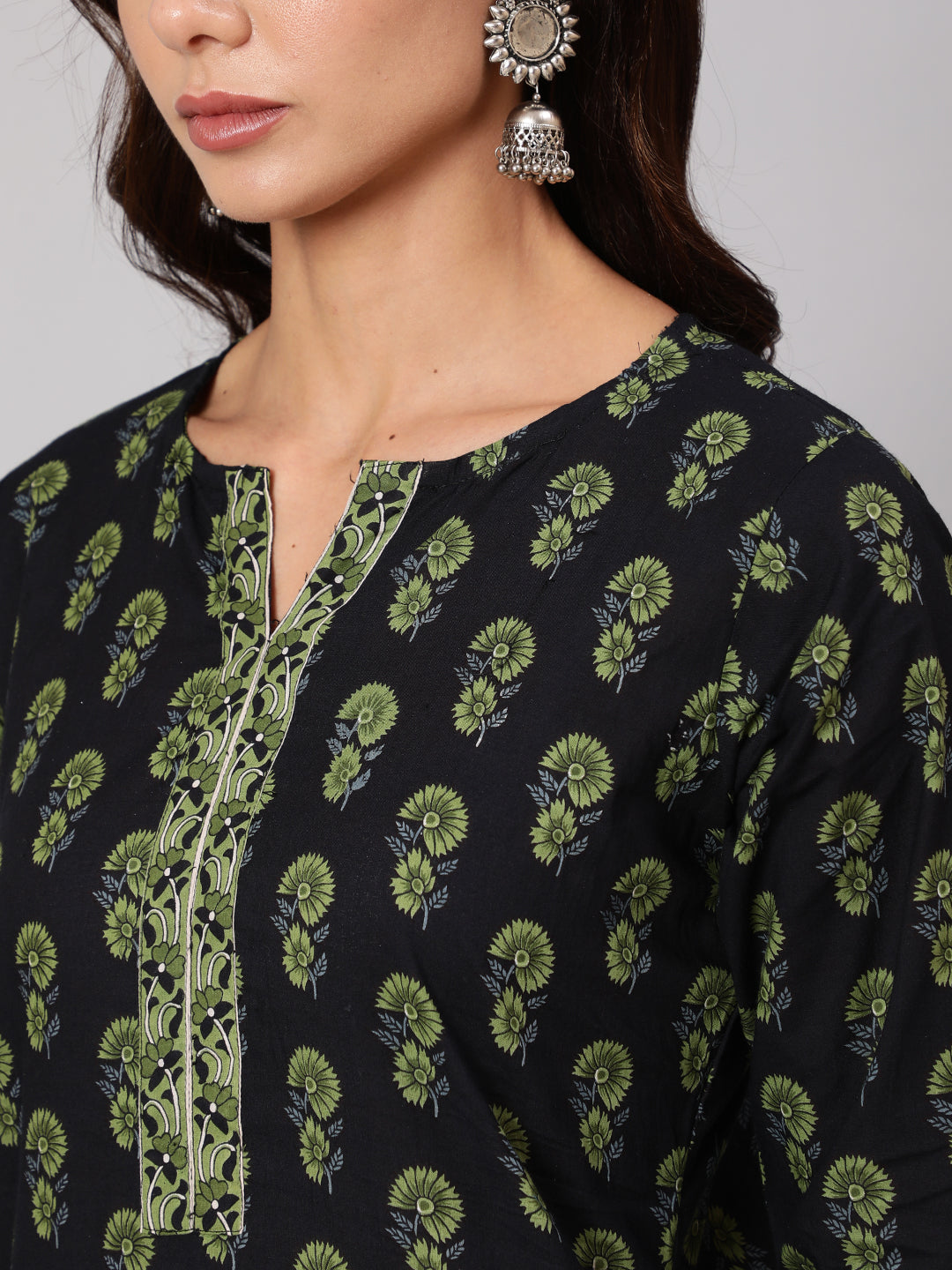 Women Blue Ethnic Printed Straight Kurta With Three Quarter Sleeves | LASVINI - Redefining Indian Fashion with Elegance