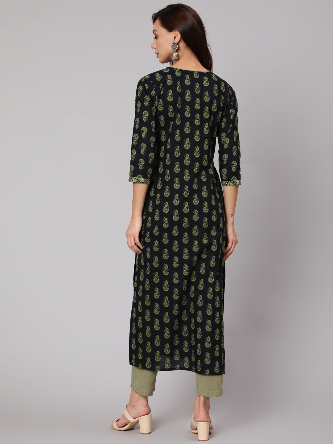 Women Blue Ethnic Printed Straight Kurta With Three Quarter Sleeves | LASVINI - Redefining Indian Fashion with Elegance