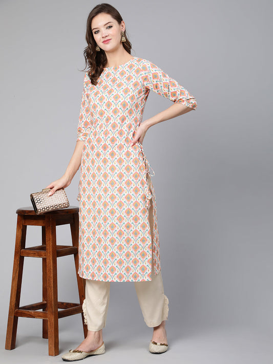 Women Multi Geometric Printed Straight Kurta With Three Quarter Sleeves | LASVINI - Redefining Indian Fashion with Elegance
