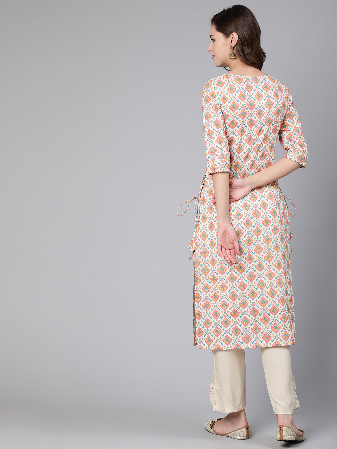 Women Multi Geometric Printed Straight Kurta With Three Quarter Sleeves | LASVINI - Redefining Indian Fashion with Elegance
