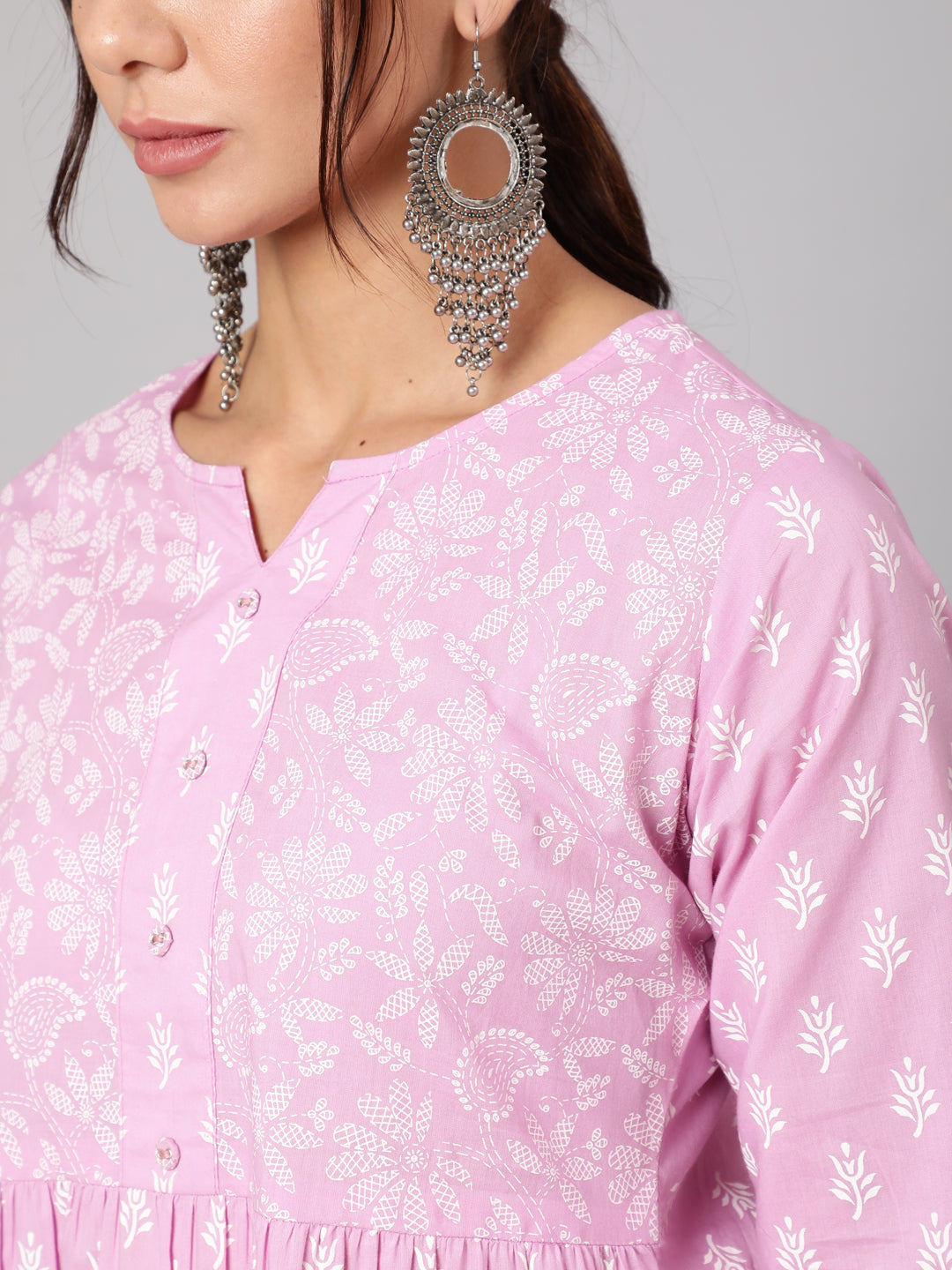 Women Purple Printed A-Line Tunic With Three Quarter Sleeves | LASVINI - Redefining Indian Fashion with Elegance