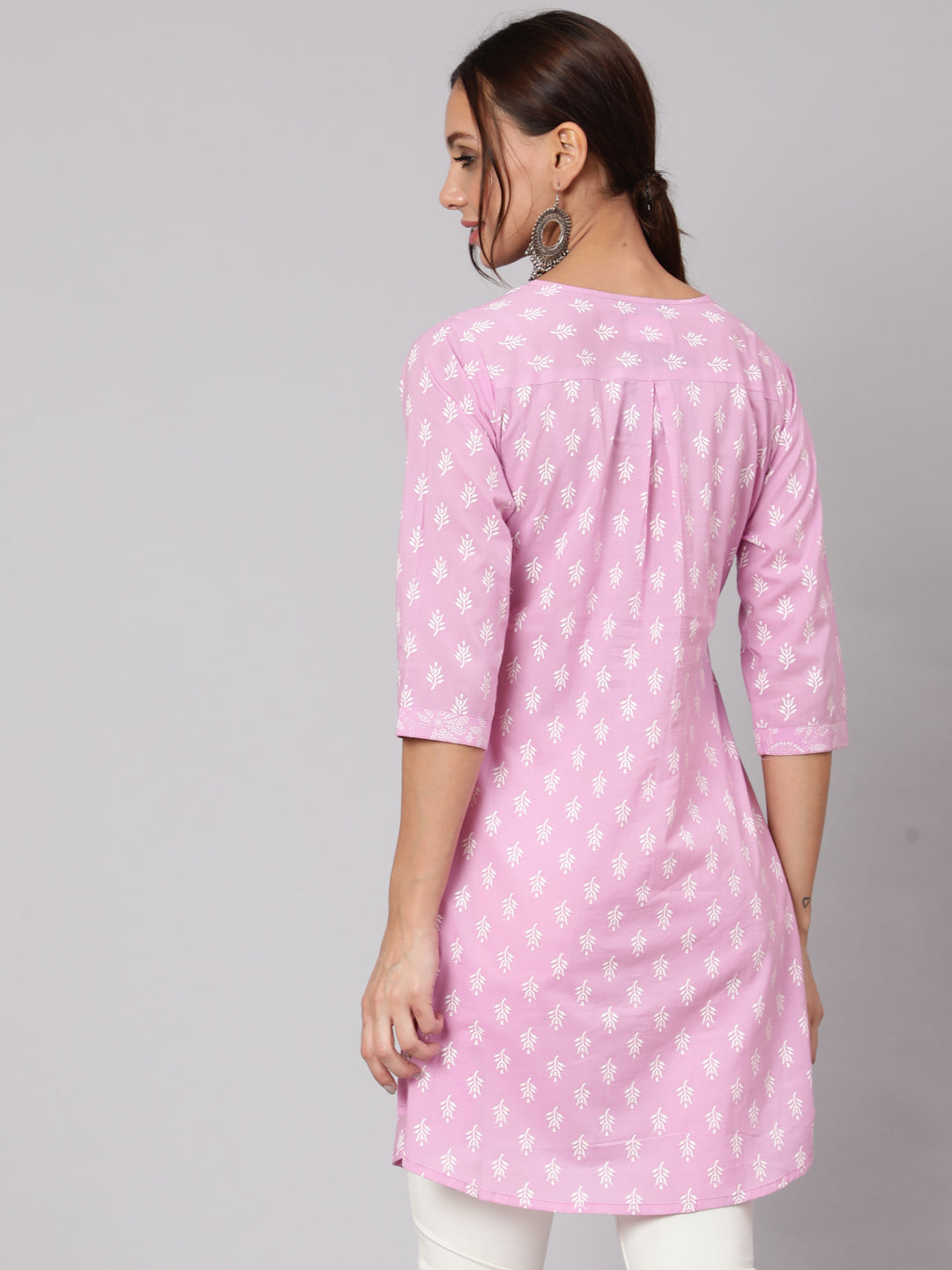 Women Purple Printed A-Line Tunic With Three Quarter Sleeves | LASVINI - Redefining Indian Fashion with Elegance