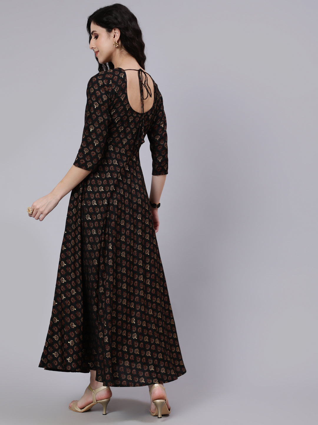 Women Green Printed Maslen Flared Dress With Boat Neck | LASVINI - Redefining Indian Fashion with Elegance