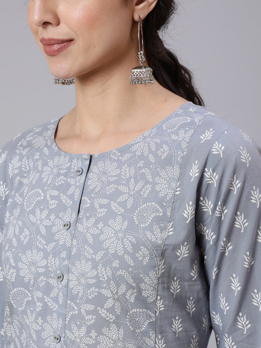 Women Grey Ethnic Printed Straight Tunic | LASVINI - Redefining Indian Fashion with Elegance