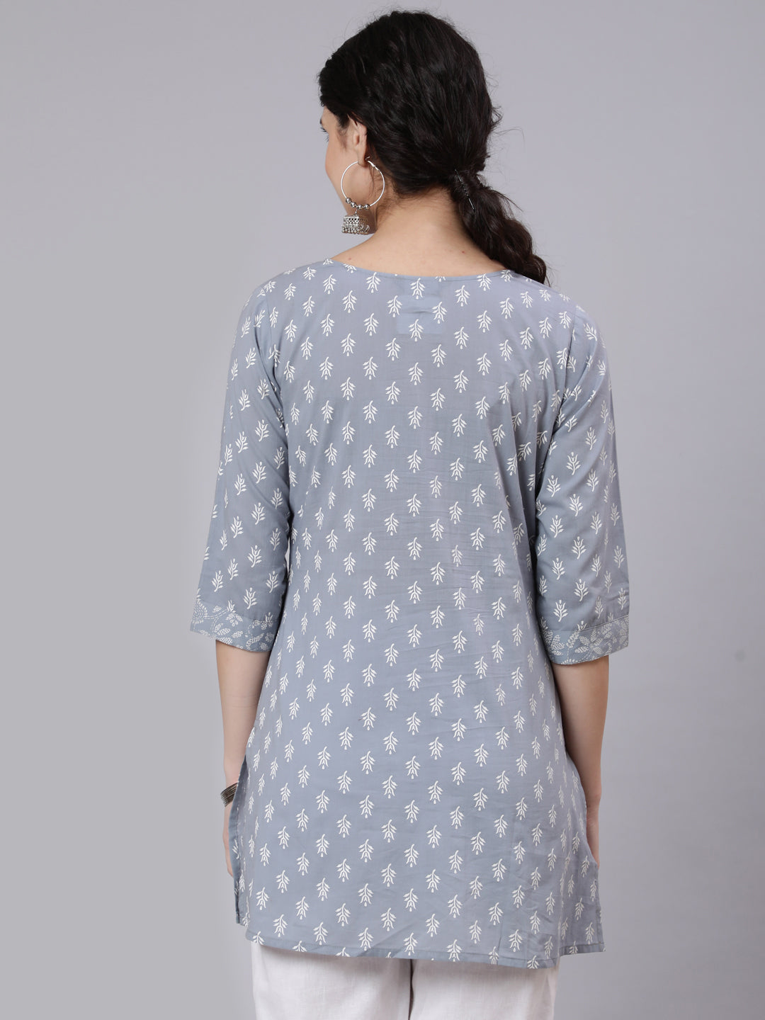 Women Grey Ethnic Printed Straight Tunic | LASVINI - Redefining Indian Fashion with Elegance