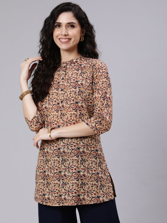Women Multi Color Printed Straight Tunic With Three Quarter Sleeves | LASVINI - Redefining Indian Fashion with Elegance