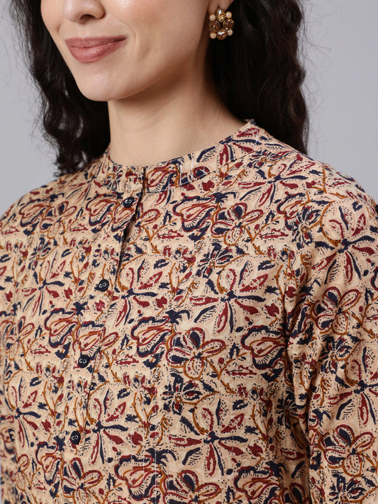 Women Multi Color Printed Straight Tunic With Three Quarter Sleeves | LASVINI - Redefining Indian Fashion with Elegance