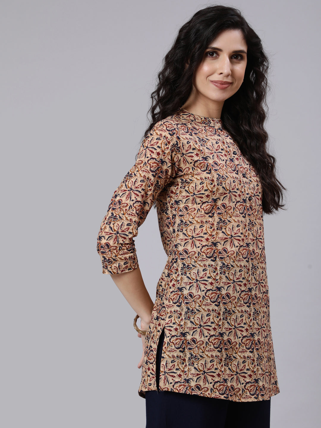 Women Multi Color Printed Straight Tunic With Three Quarter Sleeves | LASVINI - Redefining Indian Fashion with Elegance