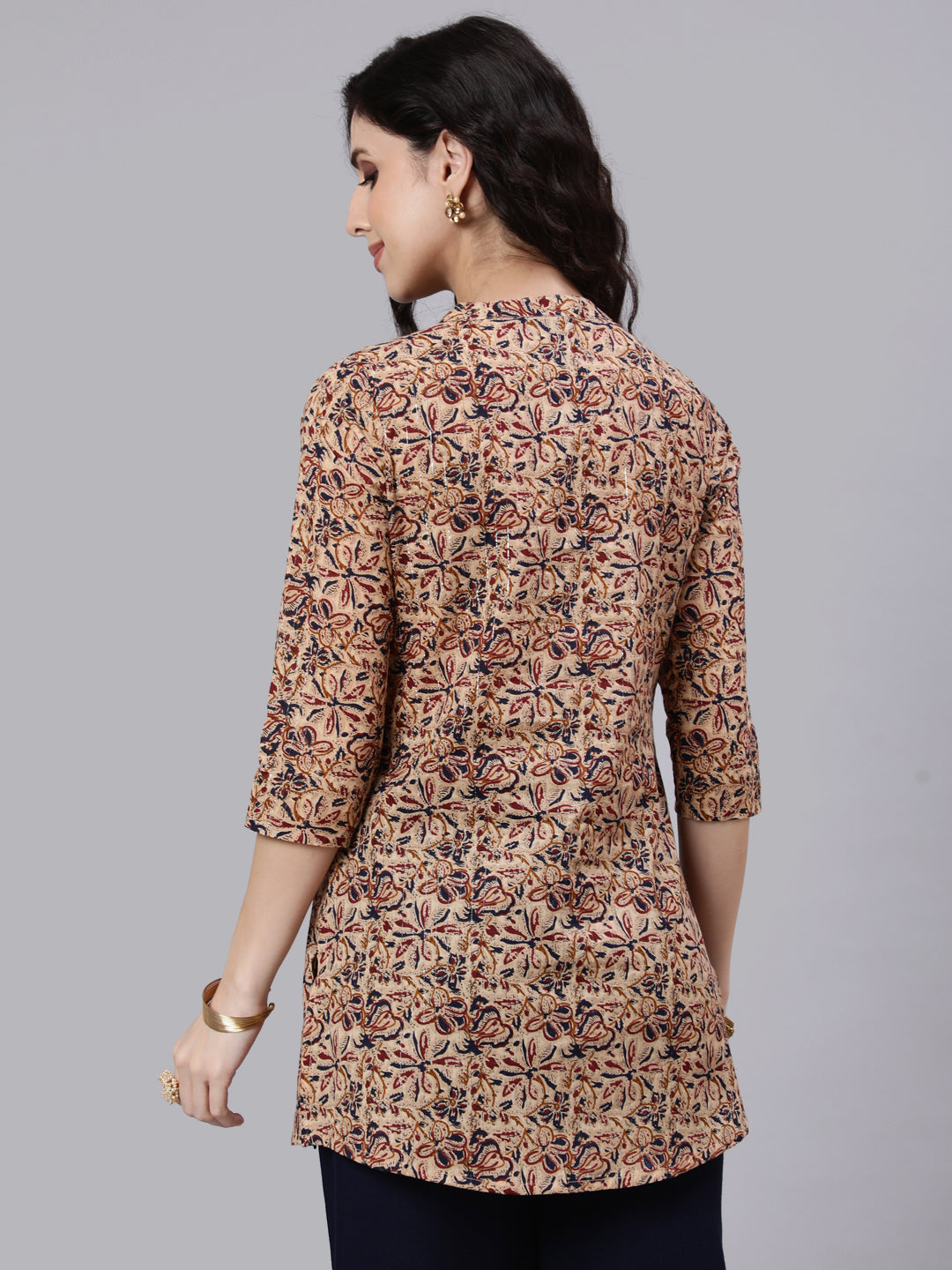 Women Multi Color Printed Straight Tunic With Three Quarter Sleeves | LASVINI - Redefining Indian Fashion with Elegance