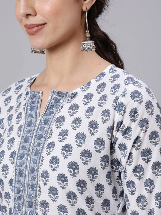 Women Off-White Printed Straight Kurta With Three Quarter Sleeves | LASVINI - Redefining Indian Fashion with Elegance