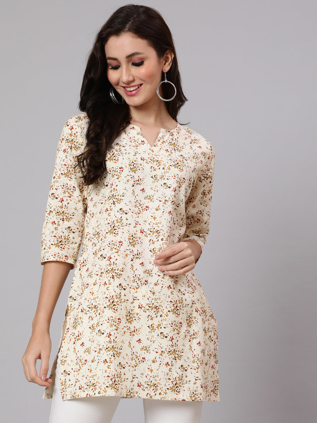 Women Cream Ethnic Printed Straight Tunic | LASVINI - Redefining Indian Fashion with Elegance