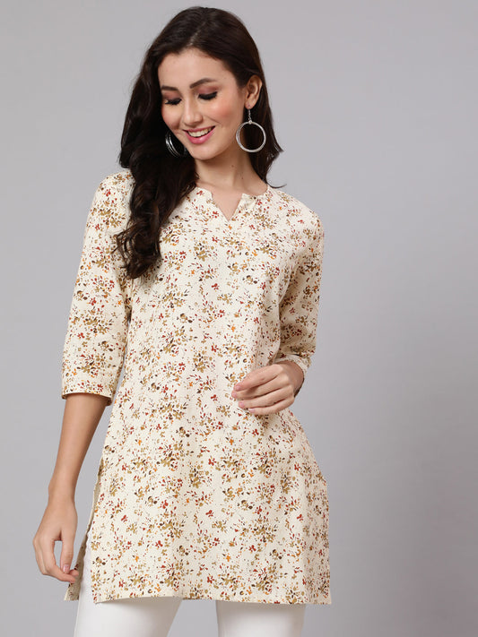 Women Cream Ethnic Printed Straight Tunic | LASVINI - Redefining Indian Fashion with Elegance