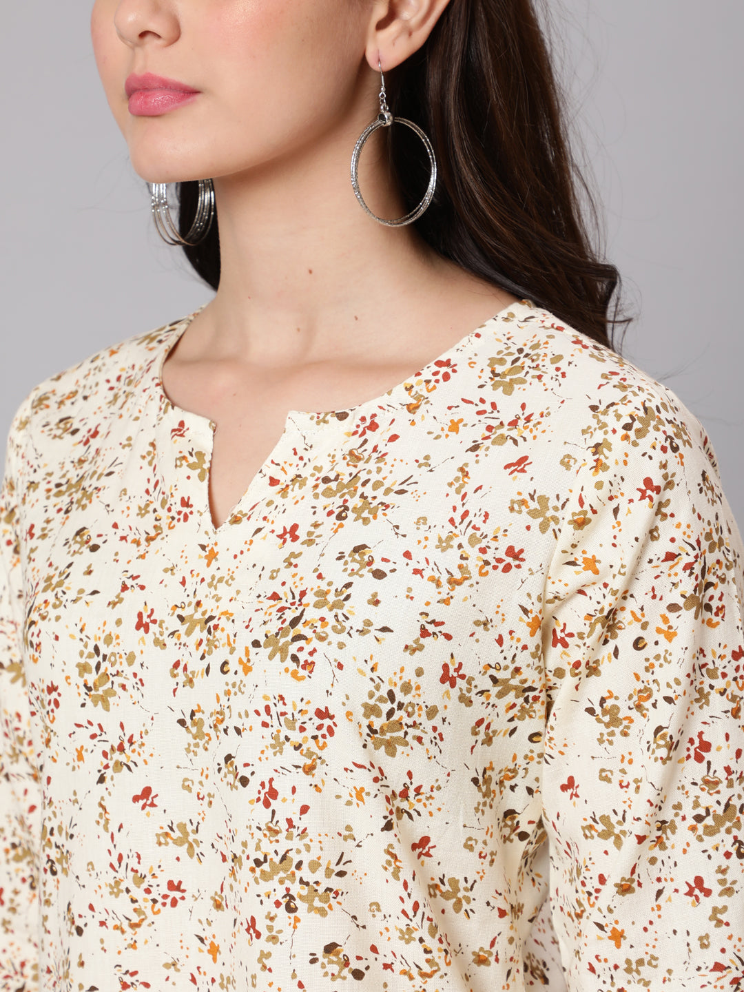 Women Cream Ethnic Printed Straight Tunic | LASVINI - Redefining Indian Fashion with Elegance