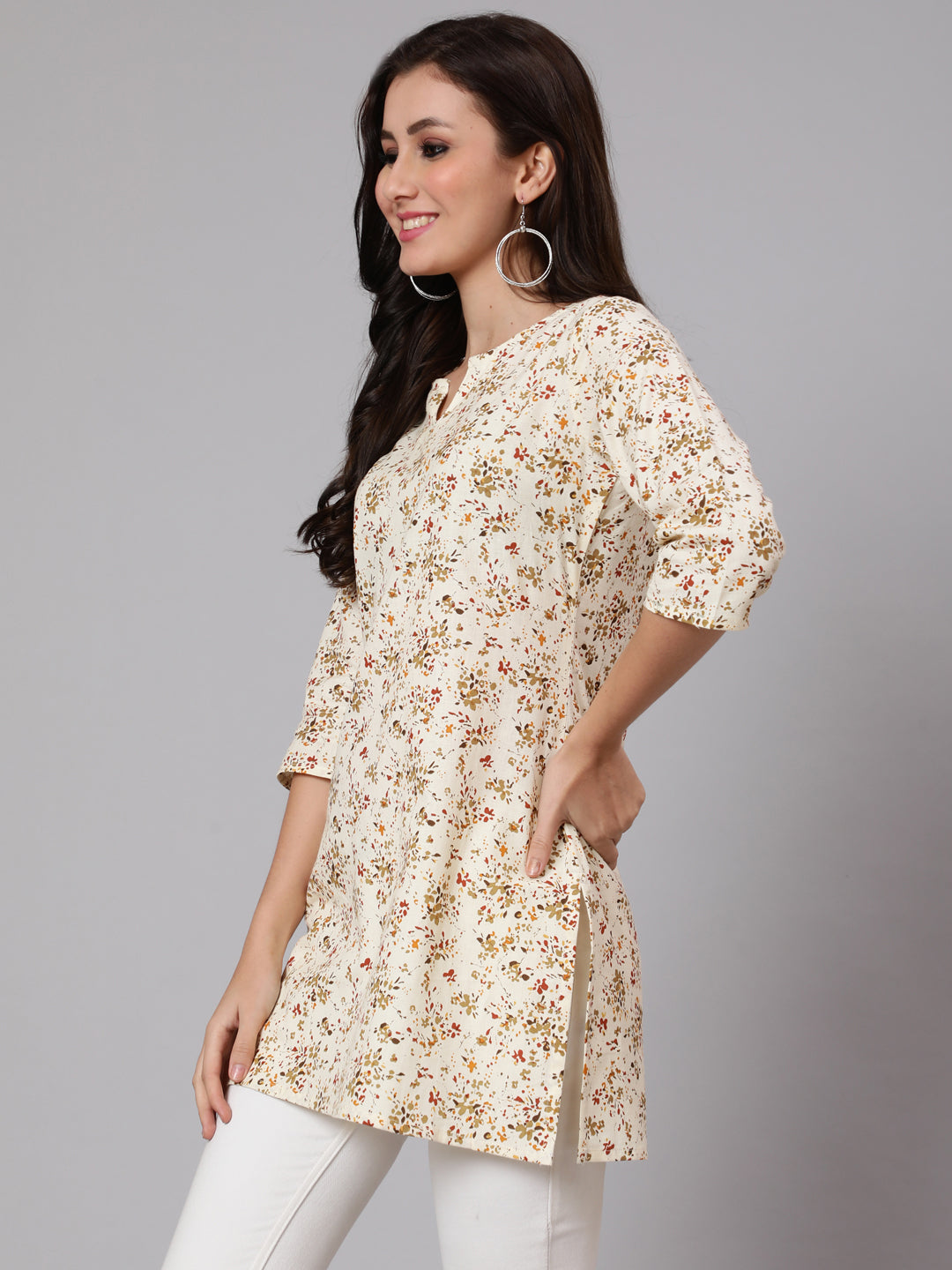 Women Cream Ethnic Printed Straight Tunic | LASVINI - Redefining Indian Fashion with Elegance