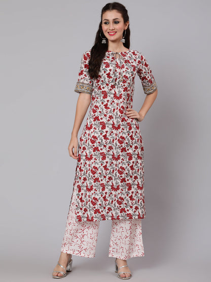 Women Off-White Ethnic Printed Straight Kurta With Palazzo | LASVINI - Redefining Indian Fashion with Elegance