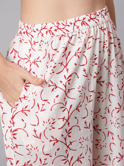 Women Off-White Ethnic Printed Straight Kurta With Palazzo | LASVINI - Redefining Indian Fashion with Elegance