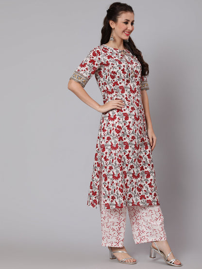 Women Off-White Ethnic Printed Straight Kurta With Palazzo | LASVINI - Redefining Indian Fashion with Elegance