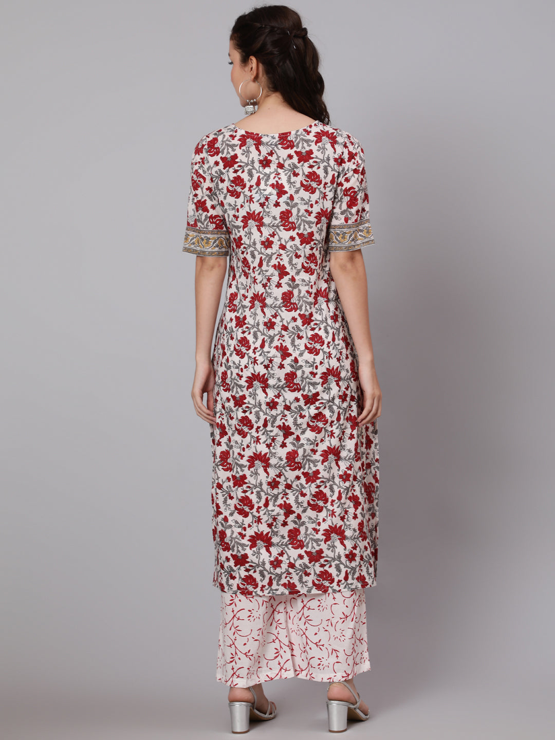 Women Off-White Ethnic Printed Straight Kurta With Palazzo | LASVINI - Redefining Indian Fashion with Elegance