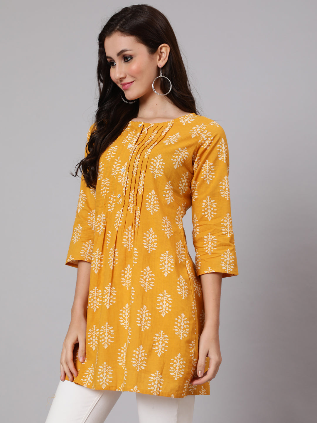 Women Mustard Ethnic Printed Tunic | LASVINI - Redefining Indian Fashion with Elegance