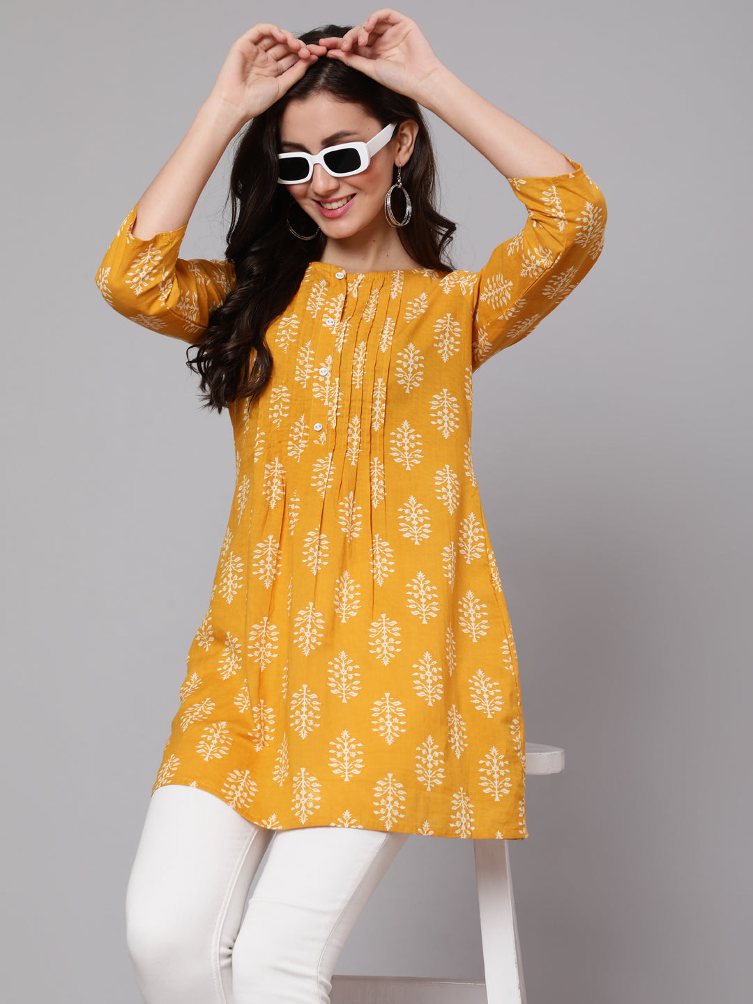 Women Mustard Ethnic Printed Tunic | LASVINI - Redefining Indian Fashion with Elegance