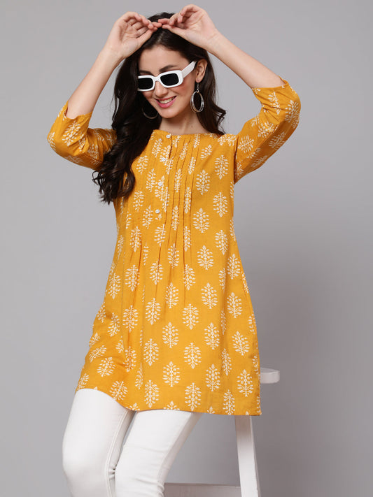 Women Mustard Ethnic Printed Tunic | LASVINI - Redefining Indian Fashion with Elegance