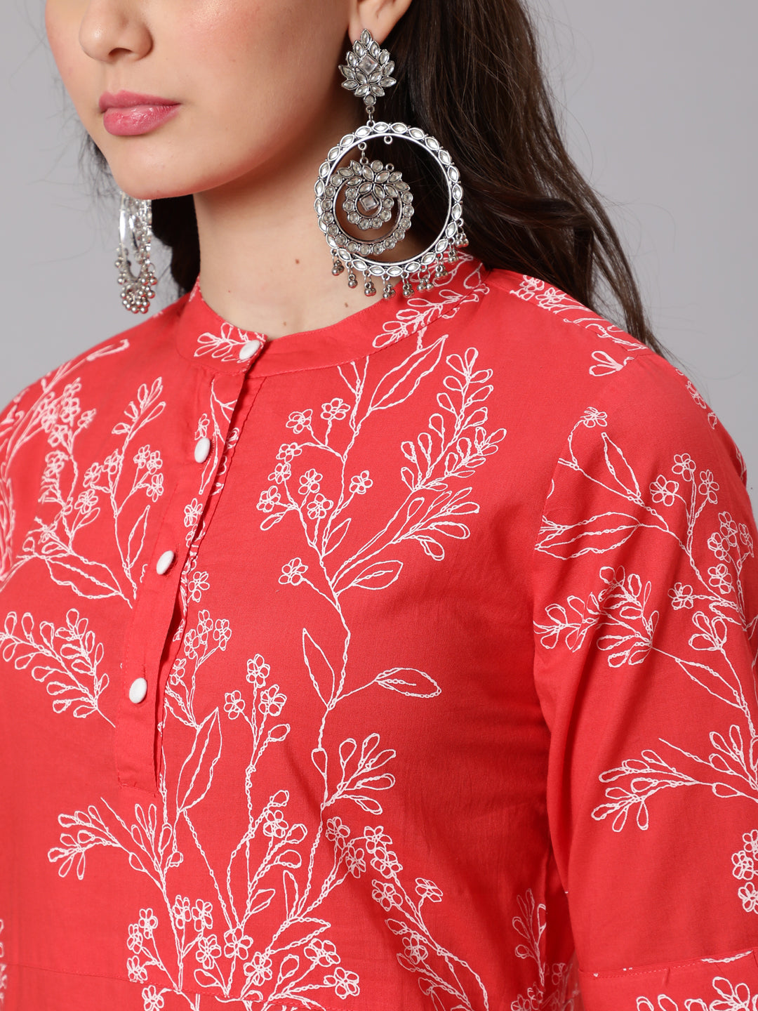 Women Red Floral Printed Straight Kurta With Three Quarter Sleeves | LASVINI - Redefining Indian Fashion with Elegance