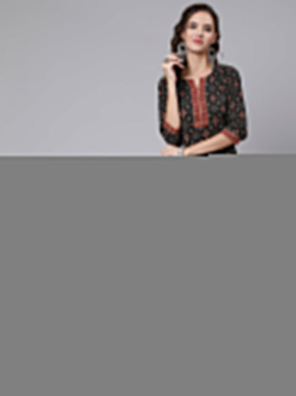 Women Black Printed Straight Kurta With Three Quarter Sleeves | LASVINI - Redefining Indian Fashion with Elegance