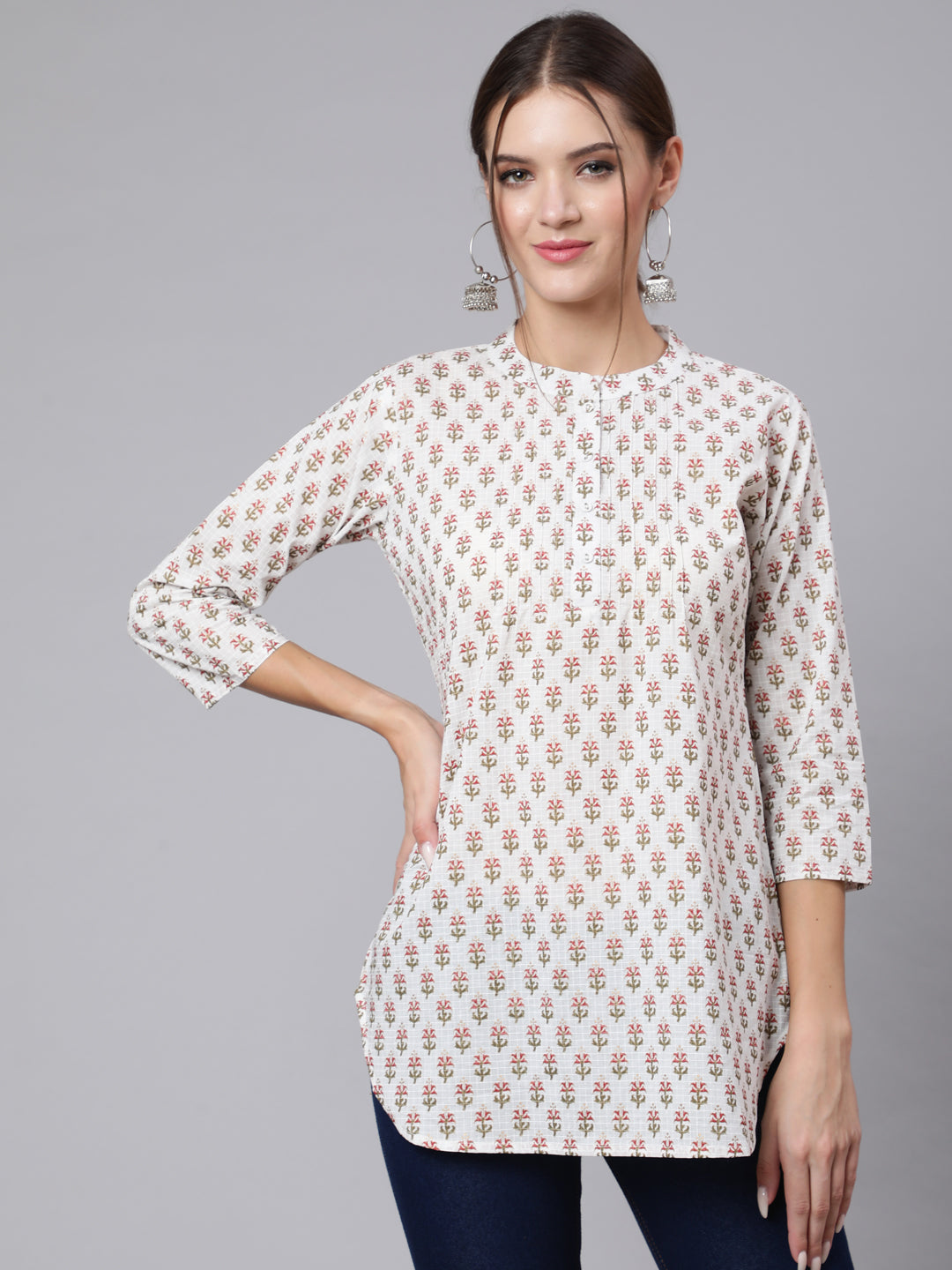 Women Off-White Straight Tunic With Three Quaretr Sleeves | LASVINI - Redefining Indian Fashion with Elegance