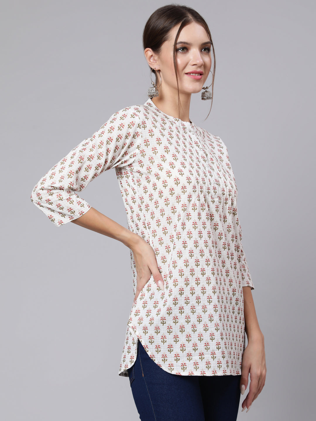 Women Off-White Straight Tunic With Three Quaretr Sleeves | LASVINI - Redefining Indian Fashion with Elegance