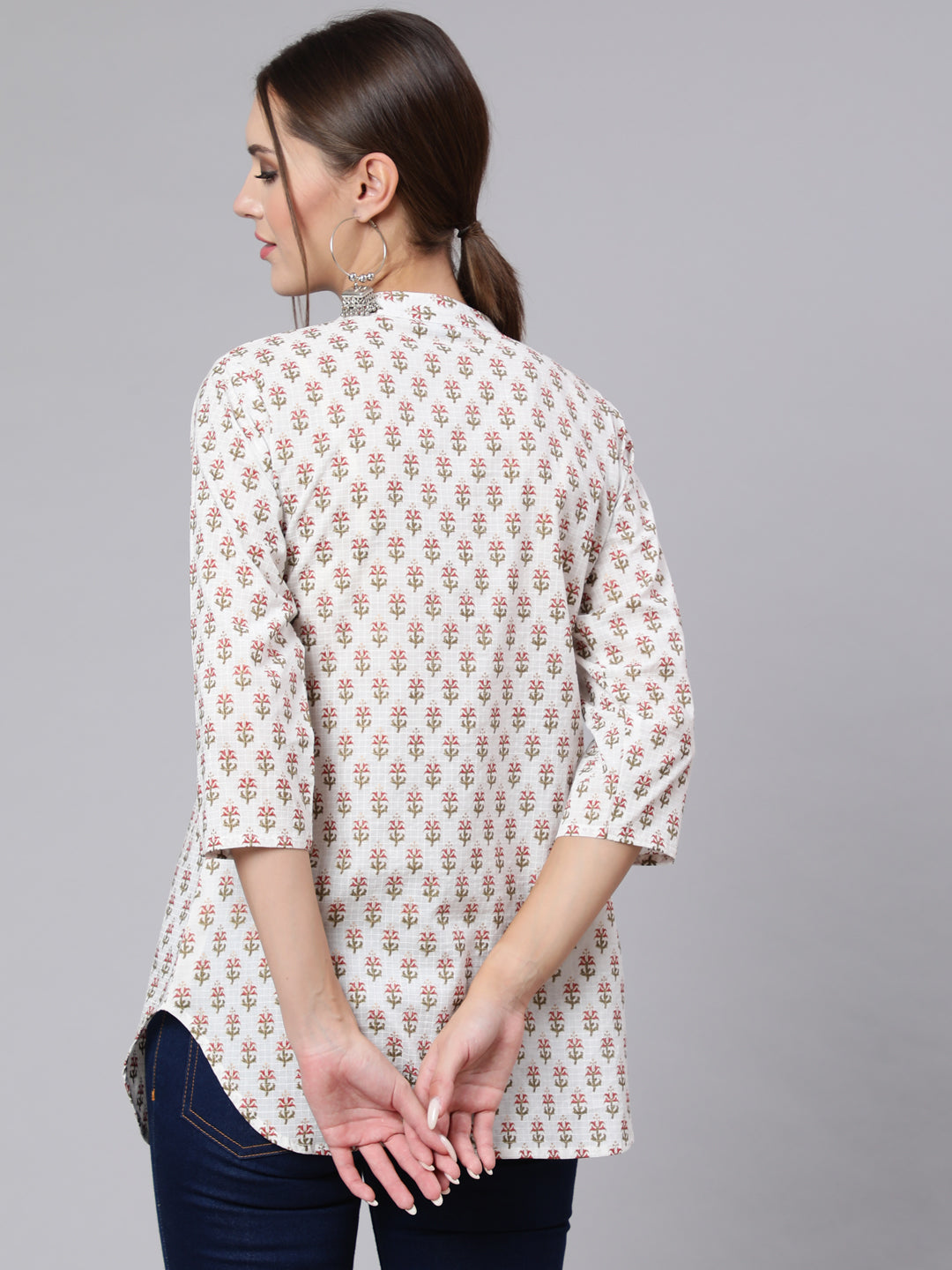 Women Off-White Straight Tunic With Three Quaretr Sleeves | LASVINI - Redefining Indian Fashion with Elegance