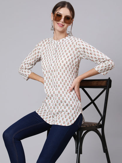 Women Off-White Straight Tunic With Three Quaretr Sleeves | LASVINI - Redefining Indian Fashion with Elegance