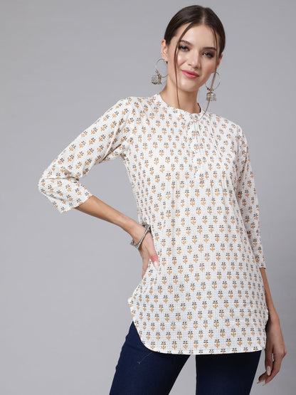 Women Off-White Straight Tunic With Three Quaretr Sleeves | LASVINI - Redefining Indian Fashion with Elegance