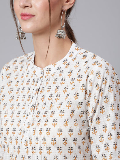 Women Off-White Straight Tunic With Three Quaretr Sleeves | LASVINI - Redefining Indian Fashion with Elegance