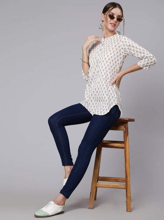 Women Off-White Straight Tunic With Three Quaretr Sleeves | LASVINI - Redefining Indian Fashion with Elegance