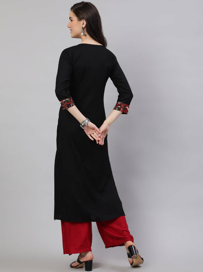 Women Black Printed Yoke Straight Kurta With Three Quarter Sleeves | LASVINI - Redefining Indian Fashion with Elegance
