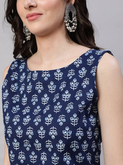 Women Blue Ethnic Straight Sleeveless Kurta | LASVINI - Redefining Indian Fashion with Elegance