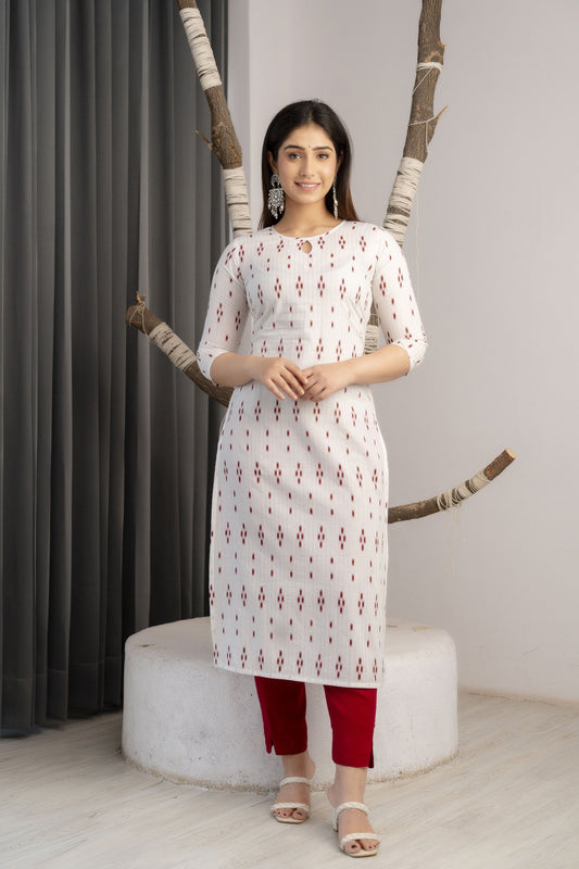 Women Off-White Printed Straight Kurta With Three Quarter Sleeves | LASVINI - Redefining Indian Fashion with Elegance