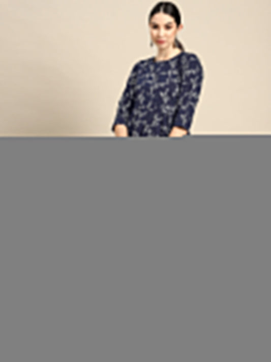 Women Teal Blue Printed Flared Dress With Three Quarter Sleeves | LASVINI - Redefining Indian Fashion with Elegance