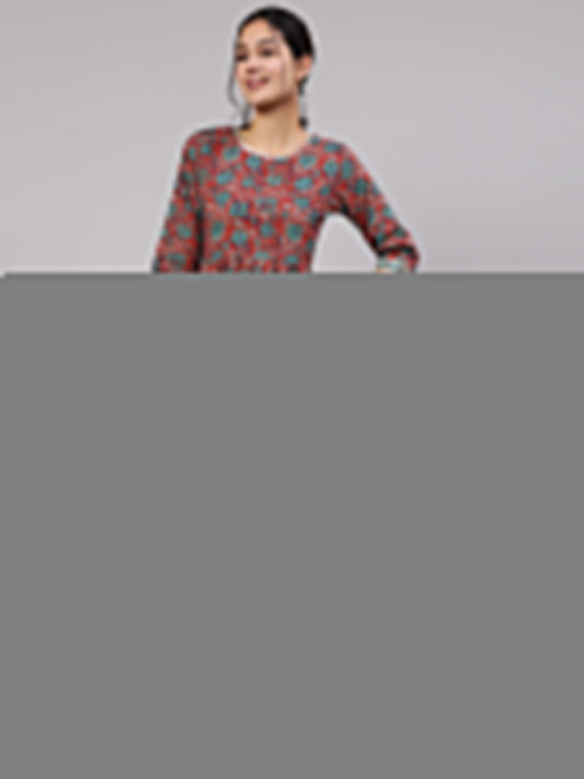 Women Multi Printed Flared Dress With Three Quarter Sleeves | LASVINI - Redefining Indian Fashion with Elegance