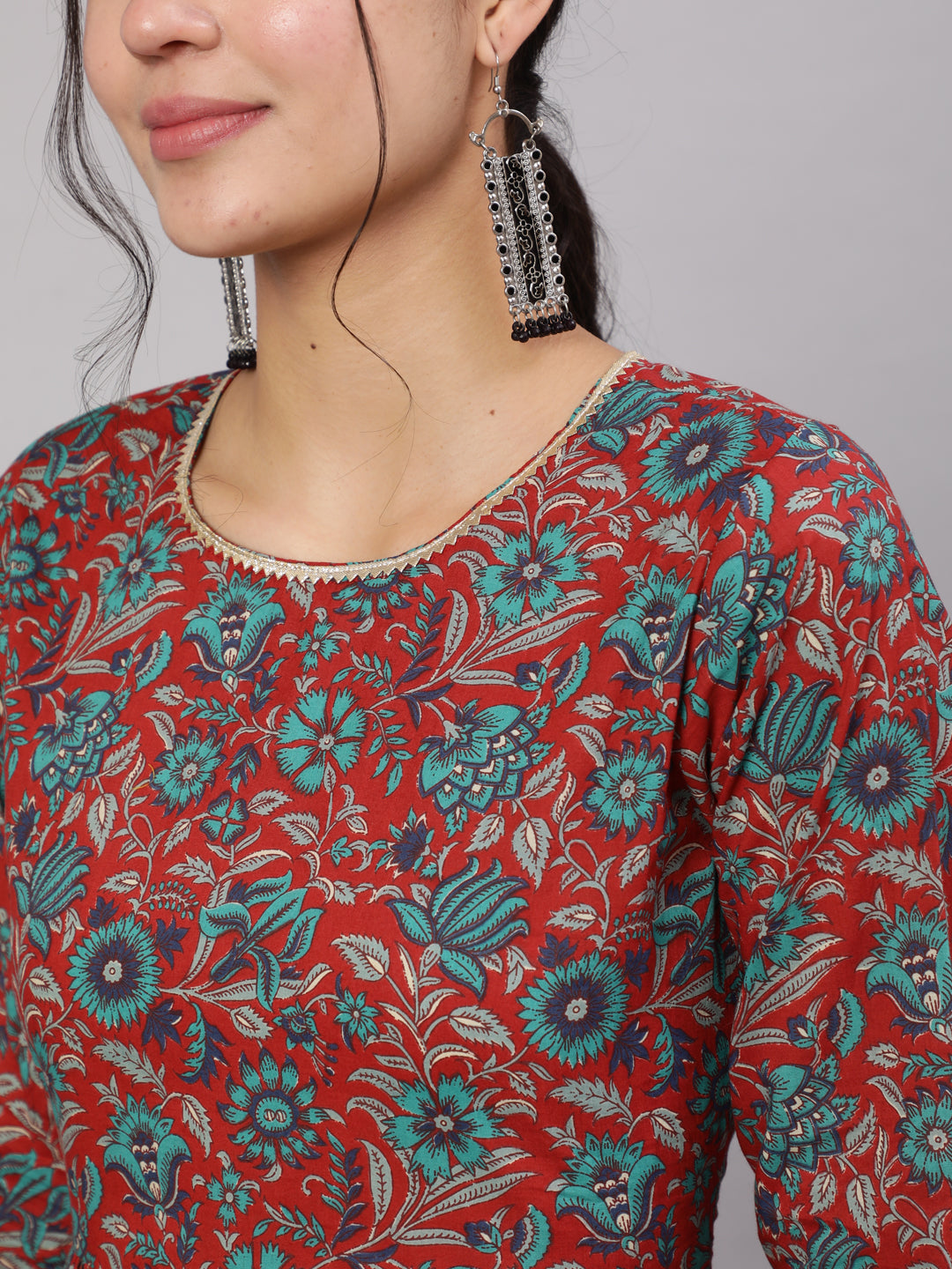 Women Multi Printed Flared Dress With Three Quarter Sleeves | LASVINI - Redefining Indian Fashion with Elegance
