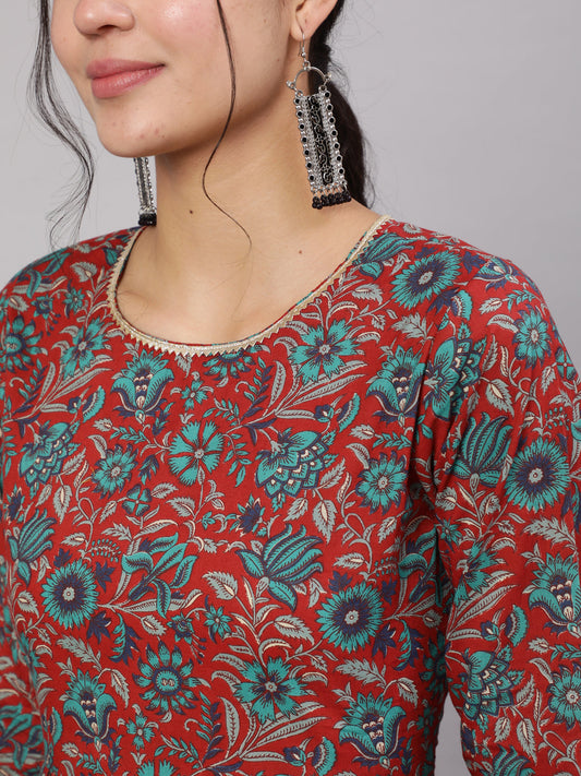 Women Multi Printed Flared Dress With Three Quarter Sleeves | LASVINI - Redefining Indian Fashion with Elegance