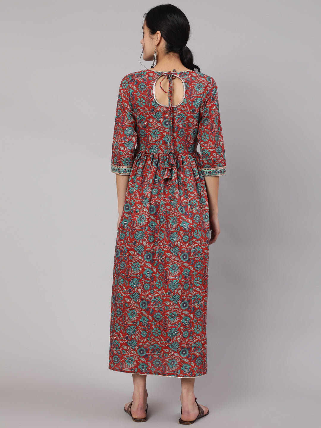 Women Multi Printed Flared Dress With Three Quarter Sleeves | LASVINI - Redefining Indian Fashion with Elegance
