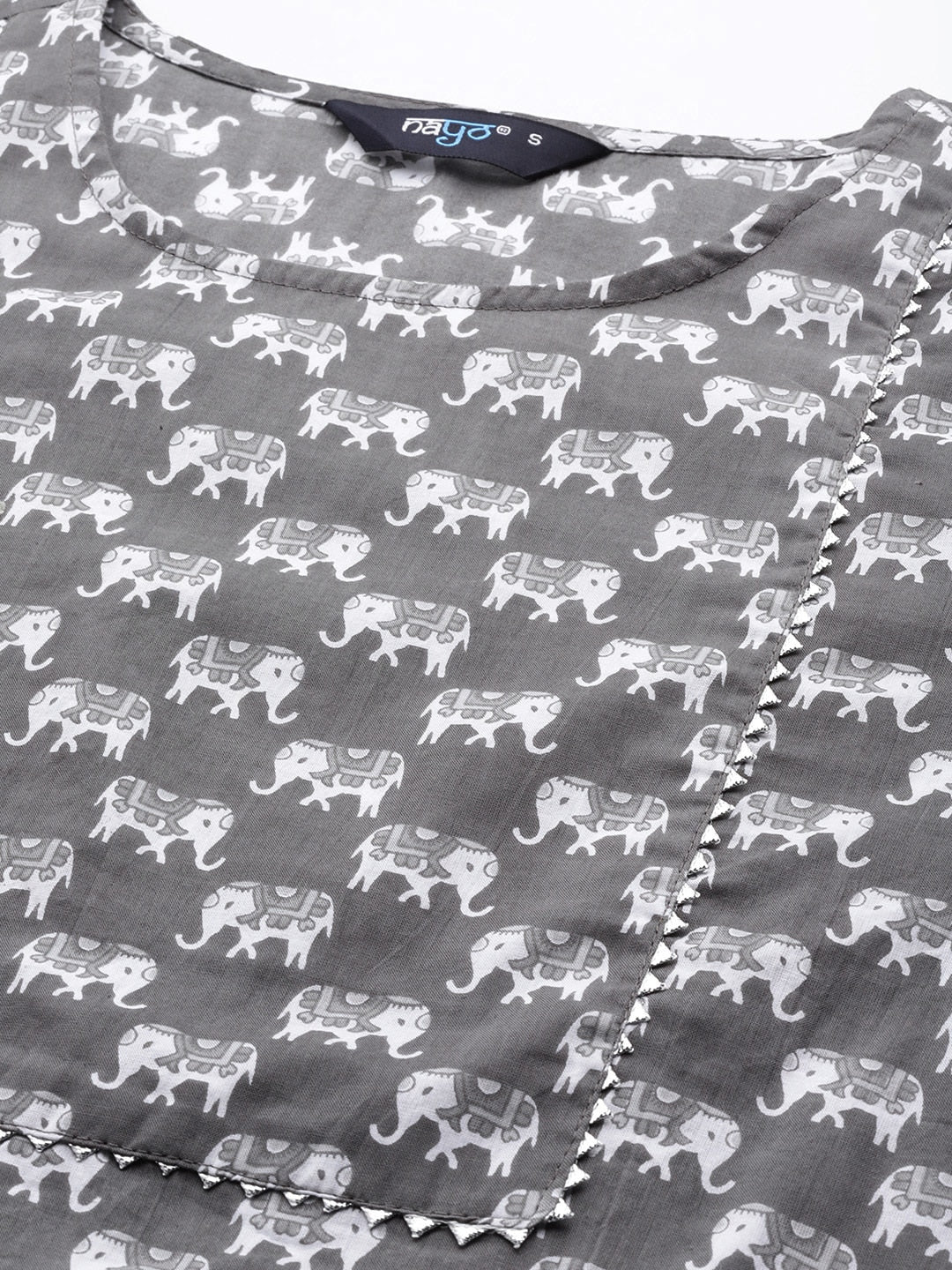 Women Grey Ethnic Printed Straight Kurta With Three Quarter Sleeves | LASVINI - Redefining Indian Fashion with Elegance