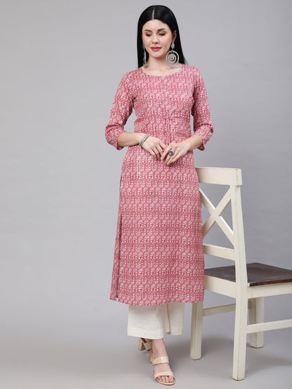 Women Mauve Ethnic Printed Straight Kurta With Three Quarter Sleeves | LASVINI - Redefining Indian Fashion with Elegance