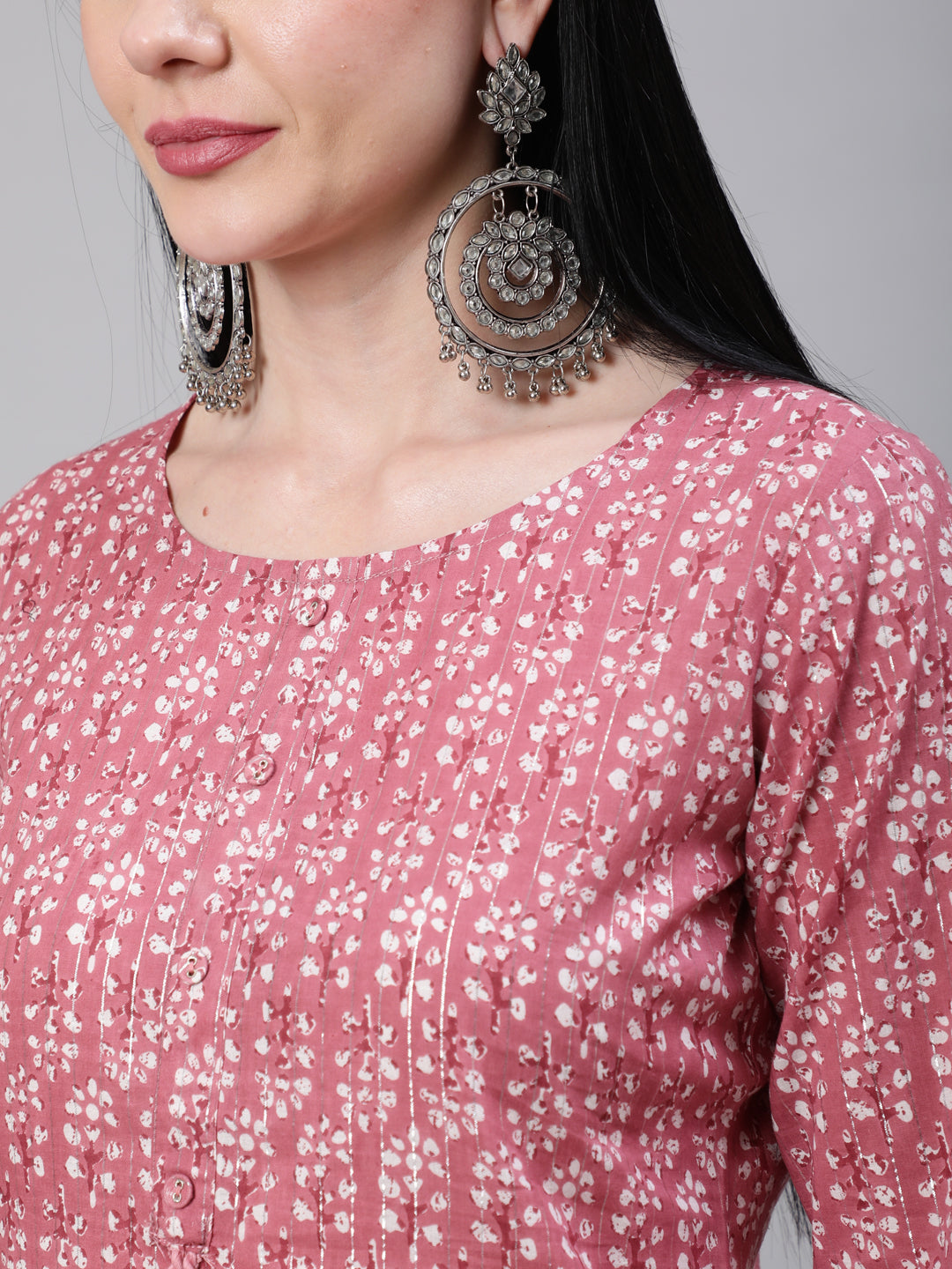 Women Mauve Ethnic Printed Straight Kurta With Three Quarter Sleeves | LASVINI - Redefining Indian Fashion with Elegance