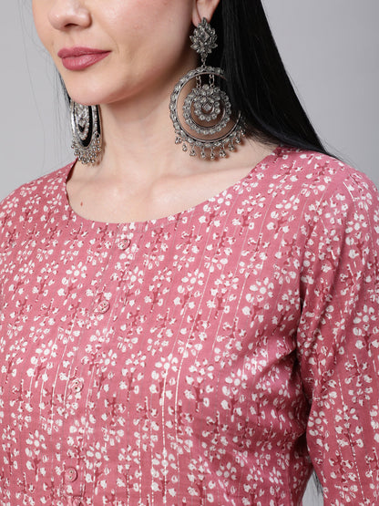 Women Mauve Ethnic Printed Straight Kurta With Three Quarter Sleeves | LASVINI - Redefining Indian Fashion with Elegance