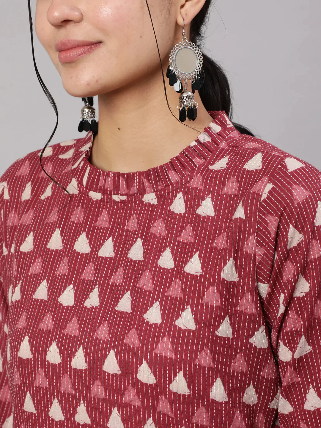 Women Mauve Ethnic Printed Straight Kurta With Three Quarter Sleeves | LASVINI - Redefining Indian Fashion with Elegance